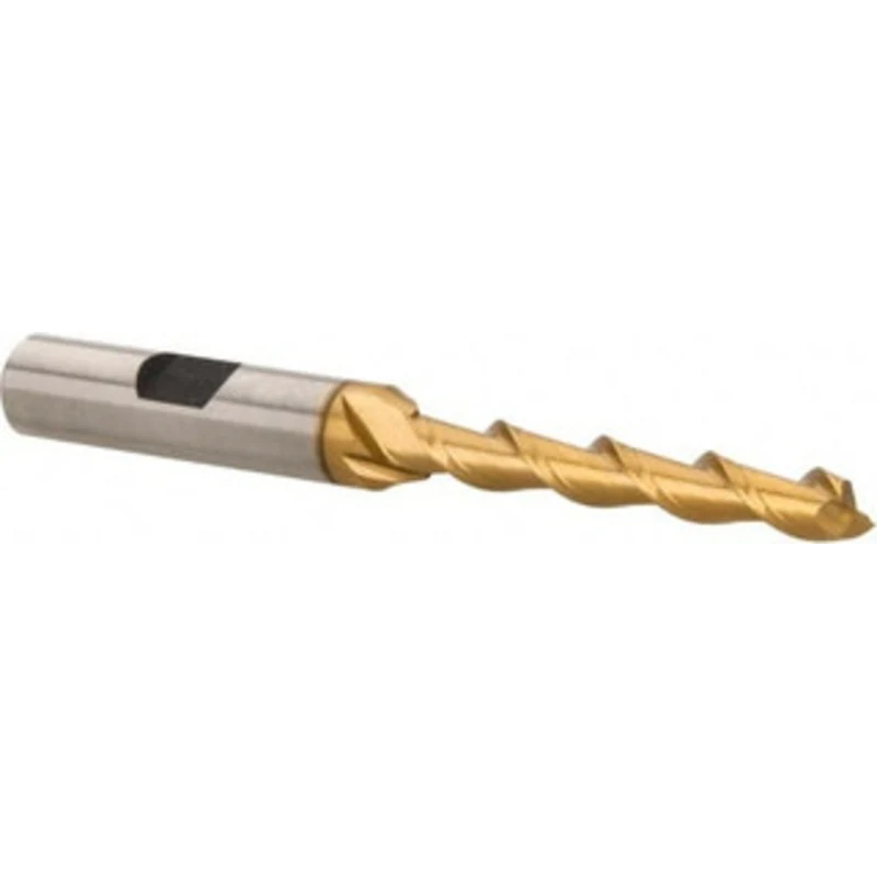 Hertel 1/4, 1-3/4 LOC, 3/8 Shank Diam, 3-1/2 OAL, 2 Flute, High Speed Steel Square End Mill Single End, TiN Finish, S...
